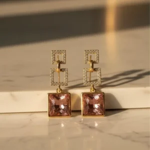 Pink Crystal Square Earrings